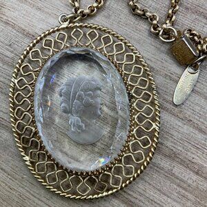 Whiting & Davis Co. Vintage 3D Intaglio Faceted Cameo Crystal Necklace